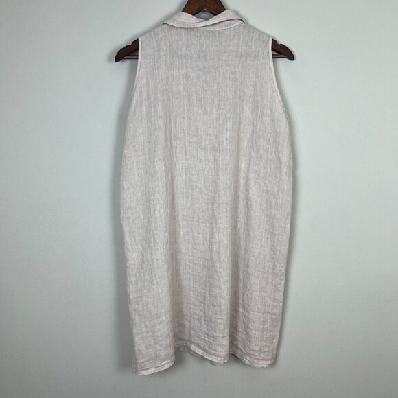 Stella Martini Tunic Top Women Small Beige 100% Linen Button Up Sleeveless Italy - Picture 8 of 12